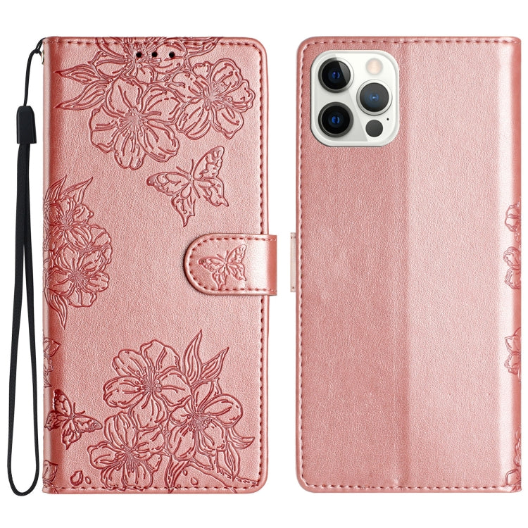 Cherry Blossom Butterfly Skin Feel Embossed PU Phone Case, Series 1