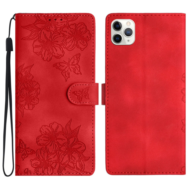 Cherry Blossom Butterfly Skin Feel Embossed PU Phone Case, For iPhone 11 Pro Max, For iPhone 11, For iPhone 11 Pro