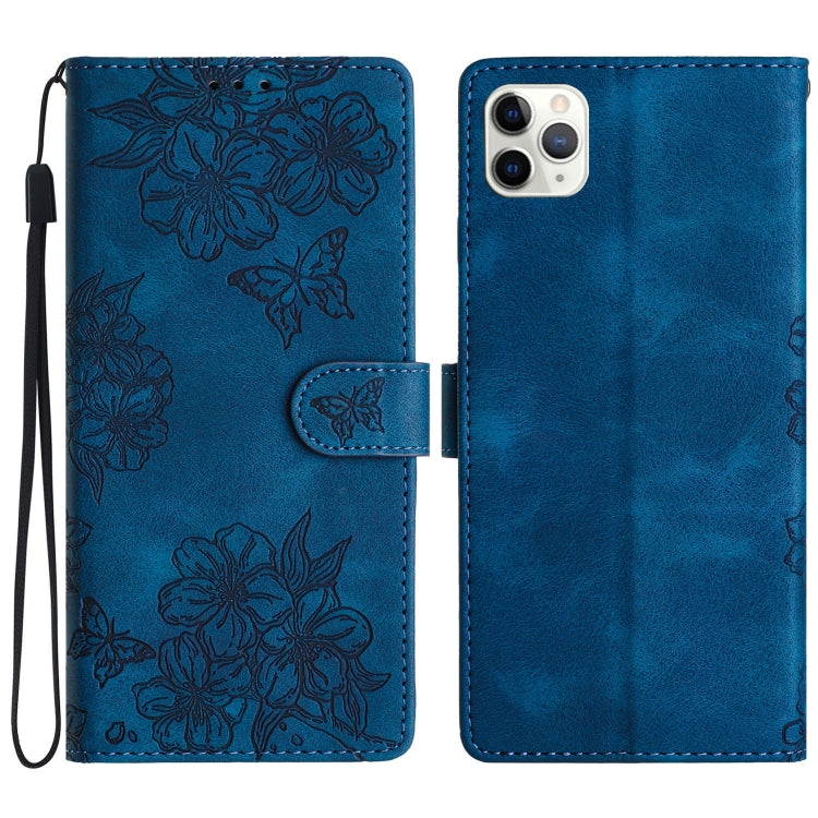 Cherry Blossom Butterfly Skin Feel Embossed PU Phone Case, For iPhone 11 Pro Max, For iPhone 11, For iPhone 11 Pro