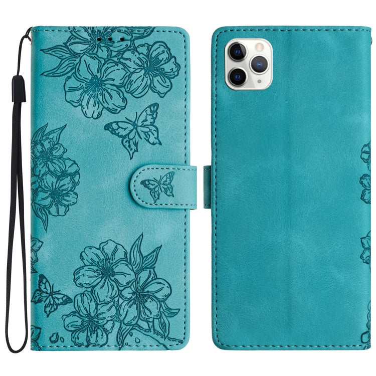 Cherry Blossom Butterfly Skin Feel Embossed PU Phone Case, For iPhone 11 Pro Max, For iPhone 11, For iPhone 11 Pro