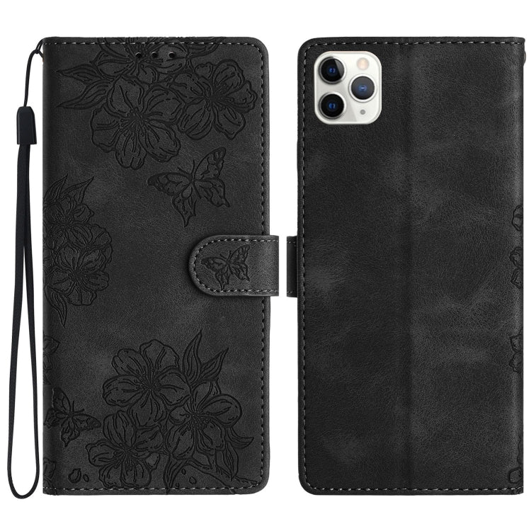 Cherry Blossom Butterfly Skin Feel Embossed PU Phone Case, For iPhone 11 Pro Max, For iPhone 11, For iPhone 11 Pro