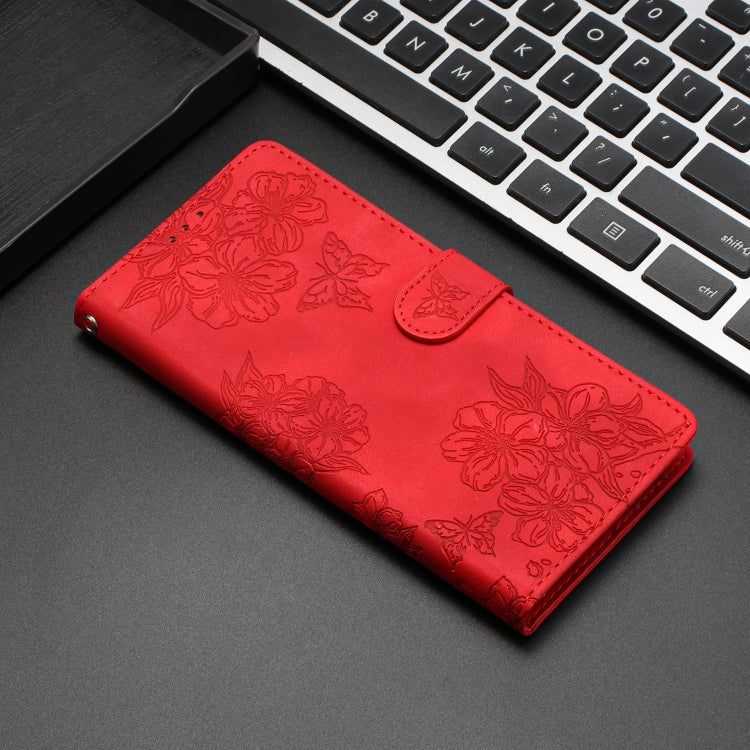 Cherry Blossom Butterfly Skin Feel Embossed PU Phone Case, Series 1