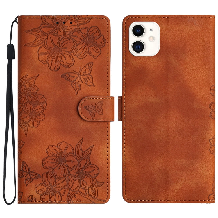 Cherry Blossom Butterfly Skin Feel Embossed PU Phone Case, Series 1