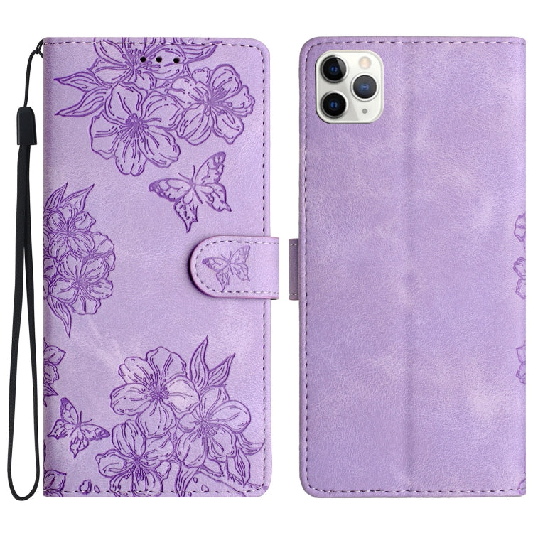 Cherry Blossom Butterfly Skin Feel Embossed PU Phone Case, For iPhone 11 Pro Max, For iPhone 11, For iPhone 11 Pro