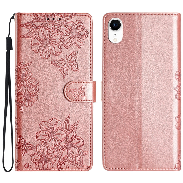 Cherry Blossom Butterfly Skin Feel Embossed PU Phone Case, For iPhone XS / X, For iPhone XR, For iPhone XS Max