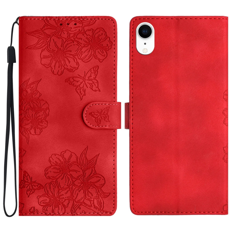 Cherry Blossom Butterfly Skin Feel Embossed PU Phone Case, Series 1