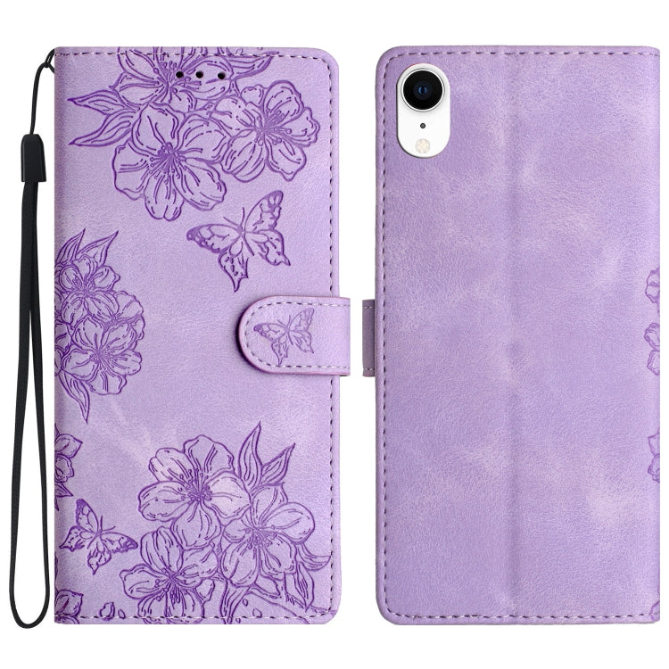 Cherry Blossom Butterfly Skin Feel Embossed PU Phone Case, Series 1