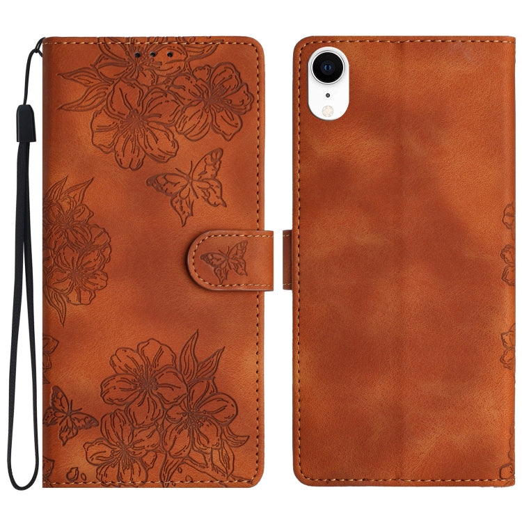 Cherry Blossom Butterfly Skin Feel Embossed PU Phone Case, Series 1