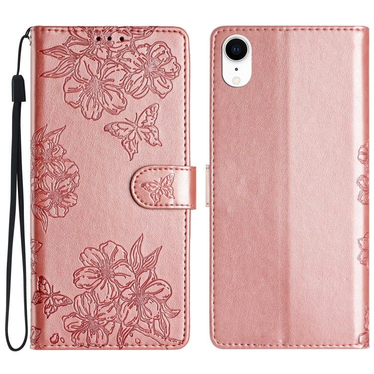 Cherry Blossom Butterfly Skin Feel Embossed PU Phone Case, Series 1