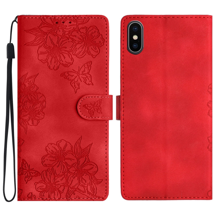 Cherry Blossom Butterfly Skin Feel Embossed PU Phone Case, For iPhone XS / X, For iPhone XR, For iPhone XS Max
