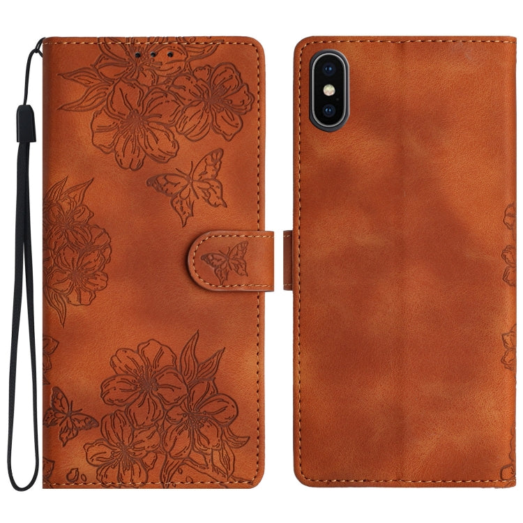 Cherry Blossom Butterfly Skin Feel Embossed PU Phone Case, For iPhone XS / X, For iPhone XR, For iPhone XS Max