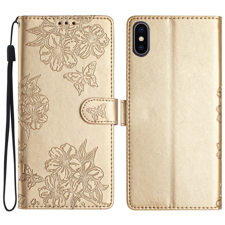 Cherry Blossom Butterfly Skin Feel Embossed PU Phone Case, For iPhone XS / X, For iPhone XR, For iPhone XS Max