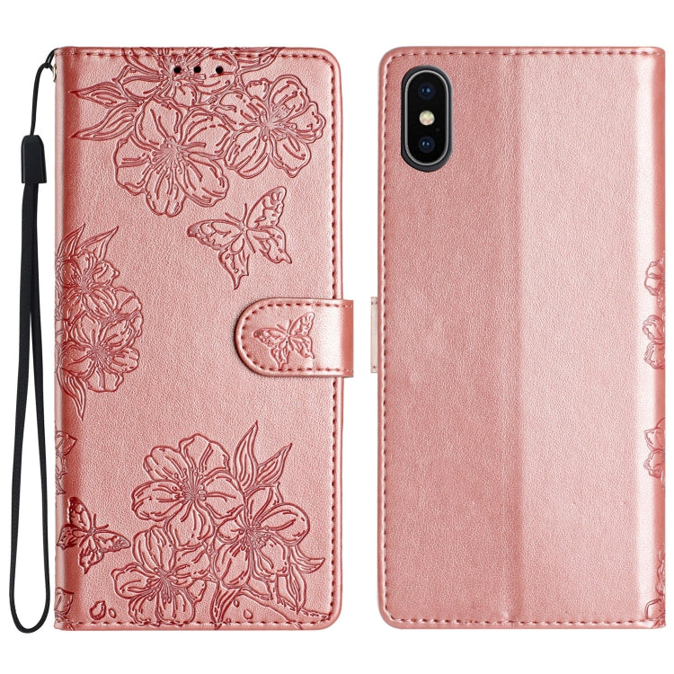 Cherry Blossom Butterfly Skin Feel Embossed PU Phone Case, For iPhone XS / X, For iPhone XR, For iPhone XS Max