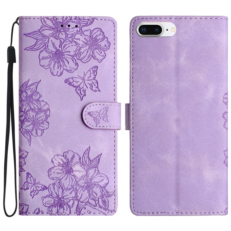 Cherry Blossom Butterfly Skin Feel Embossed PU Phone Case, For iPhone 8 Plus / 7 Plus