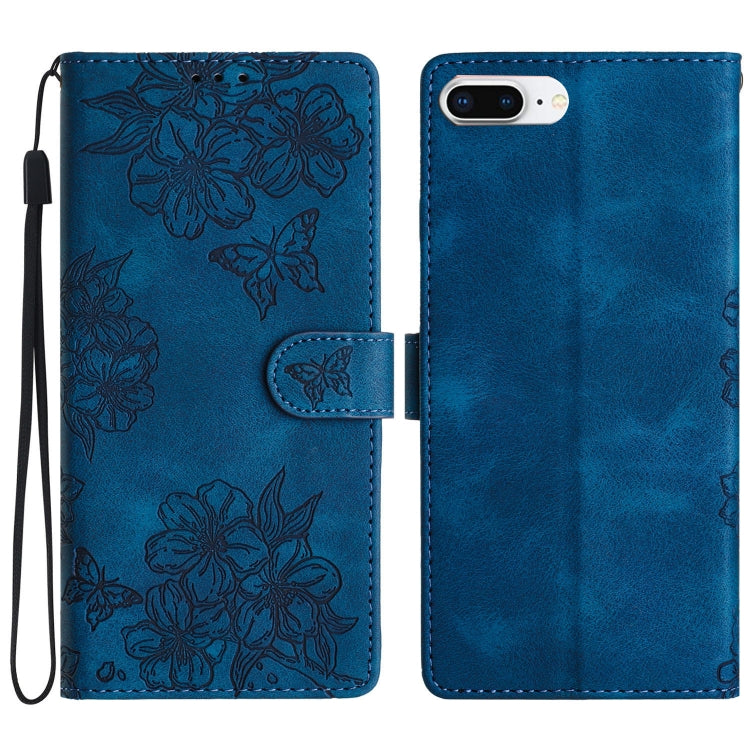 Cherry Blossom Butterfly Skin Feel Embossed PU Phone Case, For iPhone 8 Plus / 7 Plus