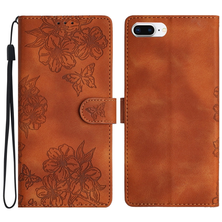 Cherry Blossom Butterfly Skin Feel Embossed PU Phone Case, For iPhone 8 Plus / 7 Plus