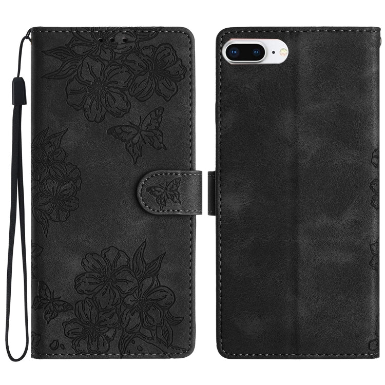 Cherry Blossom Butterfly Skin Feel Embossed PU Phone Case, For iPhone 8 Plus / 7 Plus