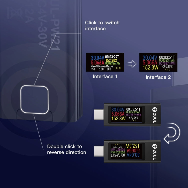 2UUL Charging Mate Type-C Mini Charging Detector with Bidirectional Current Test