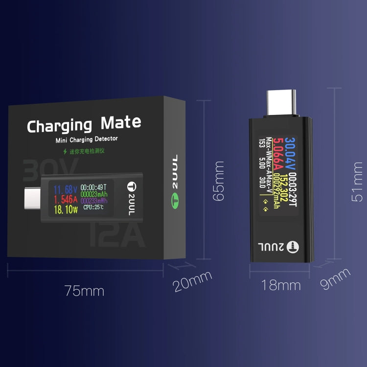 2UUL Charging Mate Type-C Mini Charging Detector with Bidirectional Current Test