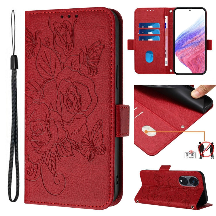 Embossed Rose RFID Anti-theft Leather Phone Case, For OPPO Find X6 Pro, For OPPO Find X6, For OPPO A1 Pro 5G / Reno8 T 5G Global, For OPPO A57 4G / A77 4G, For OPPO A57s 4G / A57e 4G / A77s 4G