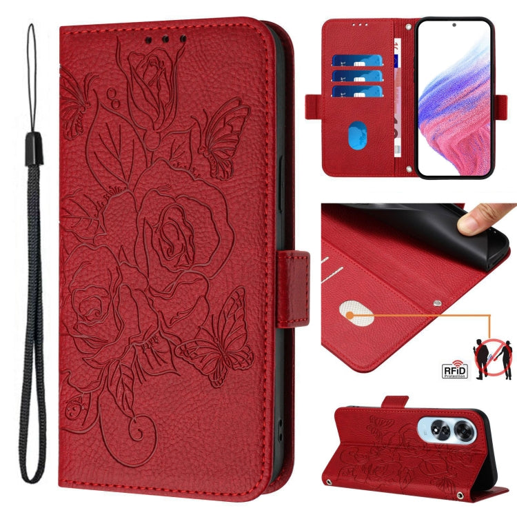 Embossed Rose RFID Anti-theft Leather Phone Case, For OPPO Reno12 Global, For OPPO A60 4G Global, For OPPO A2 Pro 5G / A3 Pro 5G, For OPPO A3 Pro 5G Global, For OPPO Reno11 F 5G Global / F25 Pro