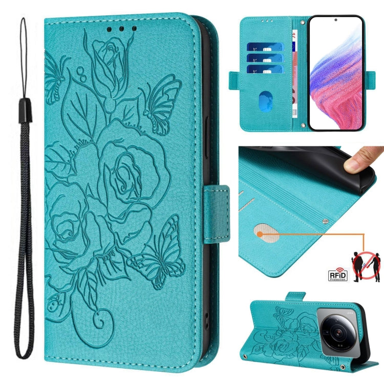 Embossed Rose RFID Anti-theft Leather Phone Case, For Xiaomi 13 5G, For Xiaomi 12S Ultra, For Xiaomi 12 Pro / 12S Pro, For Xiaomi 12 5G / 12X 5G / 12S 5G, For Xiaomi 12 Lite