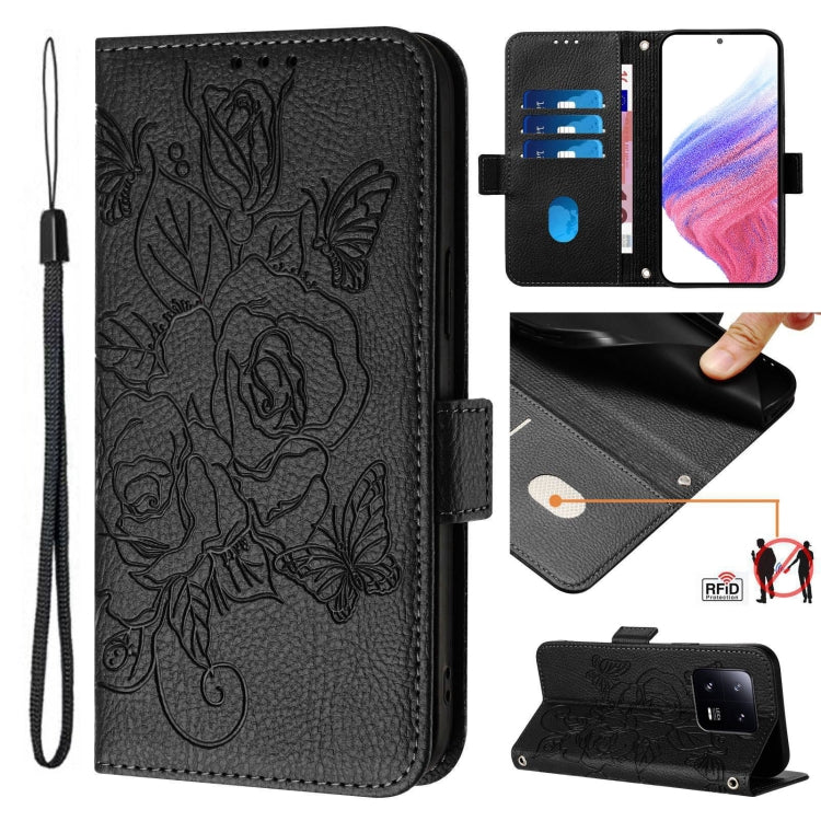 Embossed Rose RFID Anti-theft Leather Phone Case, For Xiaomi 14 5G, For Xiaomi 13 Ultra, For Xiaomi Civi 3 5G, For Xiaomi 13 Lite 5G / Civi 2, For Xiaomi 13 Pro 5G