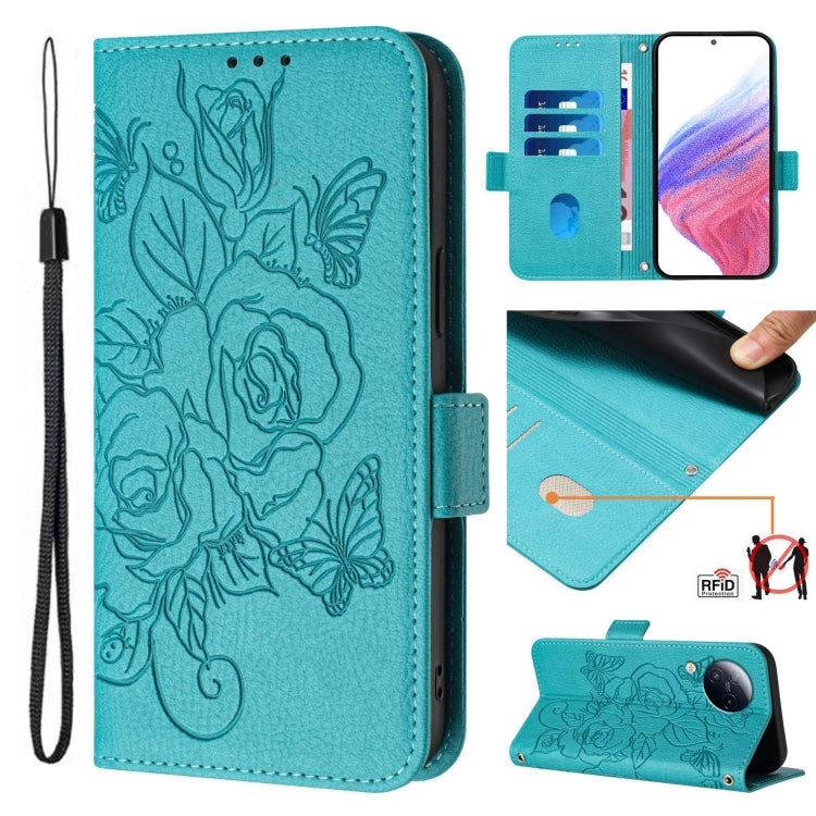 Embossed Rose RFID Anti-theft Leather Phone Case, For Xiaomi 14 5G, For Xiaomi 13 Ultra, For Xiaomi Civi 3 5G, For Xiaomi 13 Lite 5G / Civi 2, For Xiaomi 13 Pro 5G