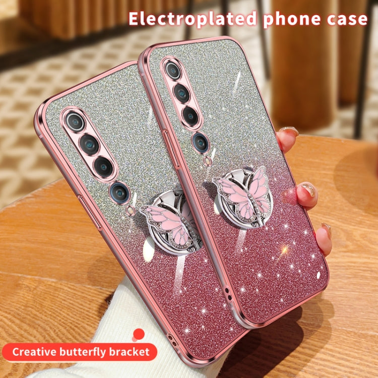 Plated Gradient Glitter Butterfly Holder TPU Phone Case, For Xiaomi Mi 10