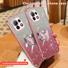Plated Gradient Glitter Butterfly Holder TPU Phone Case, For Xiaomi Mi 11, For Xiaomi Poco M3, For Xiaomi Poco X3, For Xiaomi Mi 10 Lite