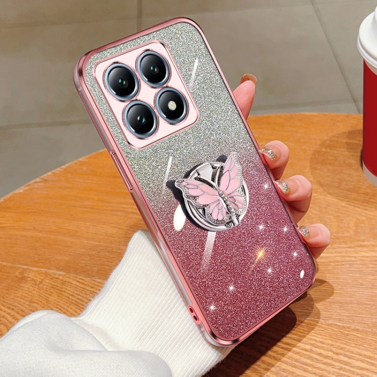 Plated Gradient Glitter Butterfly Holder TPU Phone Case, For Xiaomi 14T Pro, For Xiaomi 14T, For Xiaomi Civi 4 Pro, For Xiaomi 14 Ultra