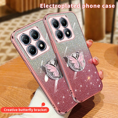 Plated Gradient Glitter Butterfly Holder TPU Phone Case, For Xiaomi 14T Pro, For Xiaomi 14T, For Xiaomi Civi 4 Pro, For Xiaomi 14 Ultra