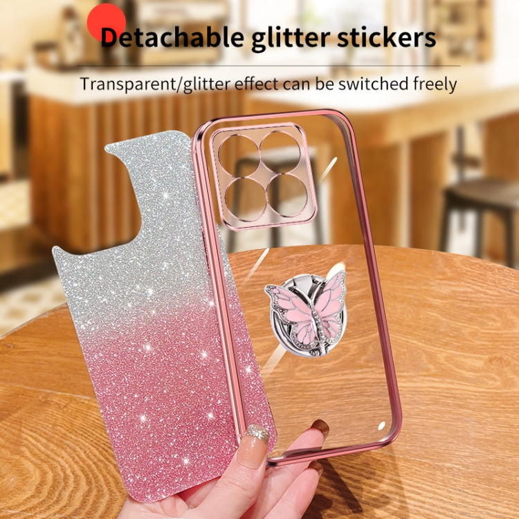 Plated Gradient Glitter Butterfly Holder TPU Phone Case, For Xiaomi 14T Pro, For Xiaomi 14T, For Xiaomi Civi 4 Pro, For Xiaomi 14 Ultra