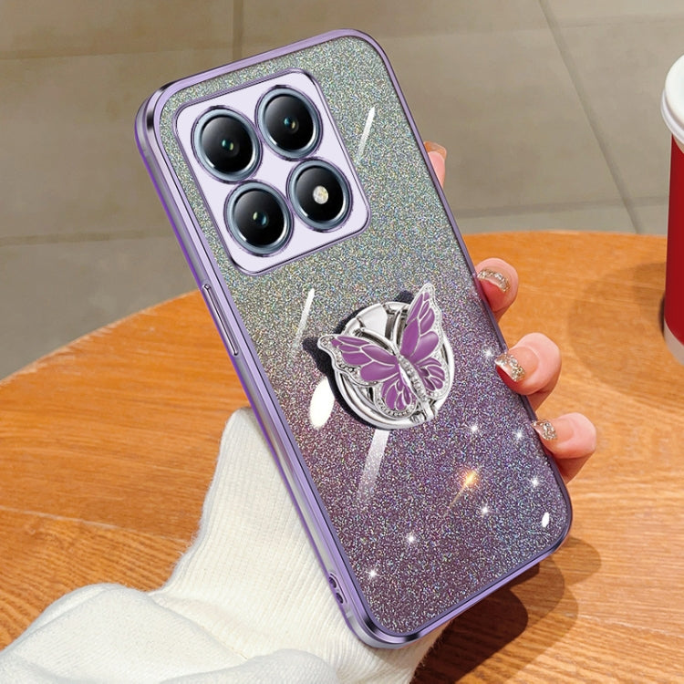 Plated Gradient Glitter Butterfly Holder TPU Phone Case, For Xiaomi 14T Pro, For Xiaomi 14T, For Xiaomi Civi 4 Pro, For Xiaomi 14 Ultra