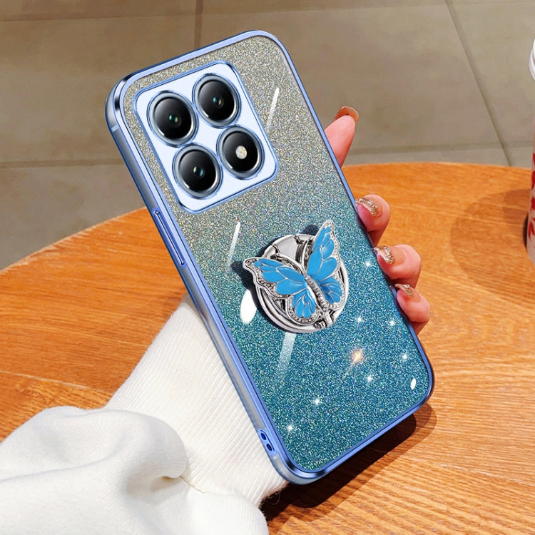 Plated Gradient Glitter Butterfly Holder TPU Phone Case, For Xiaomi 14T Pro, For Xiaomi 14T, For Xiaomi Civi 4 Pro, For Xiaomi 14 Ultra