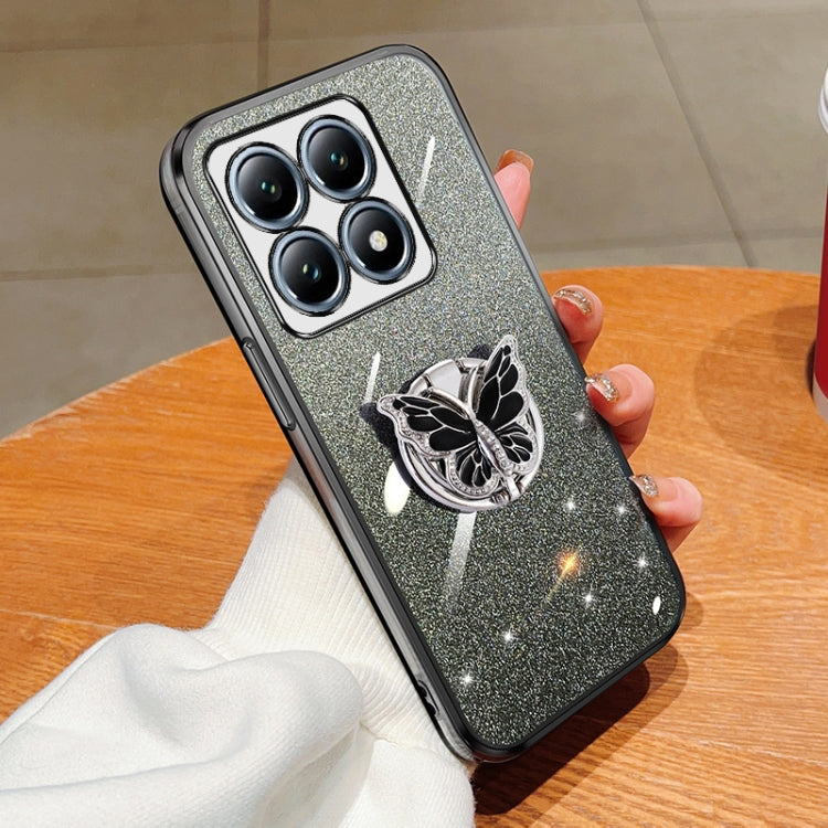 Plated Gradient Glitter Butterfly Holder TPU Phone Case, For Xiaomi 14T Pro, For Xiaomi 14T, For Xiaomi Civi 4 Pro, For Xiaomi 14 Ultra