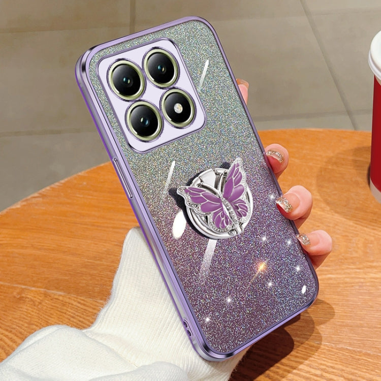 Plated Gradient Glitter Butterfly Holder TPU Phone Case, For Xiaomi 14T Pro, For Xiaomi 14T, For Xiaomi Civi 4 Pro, For Xiaomi 14 Ultra