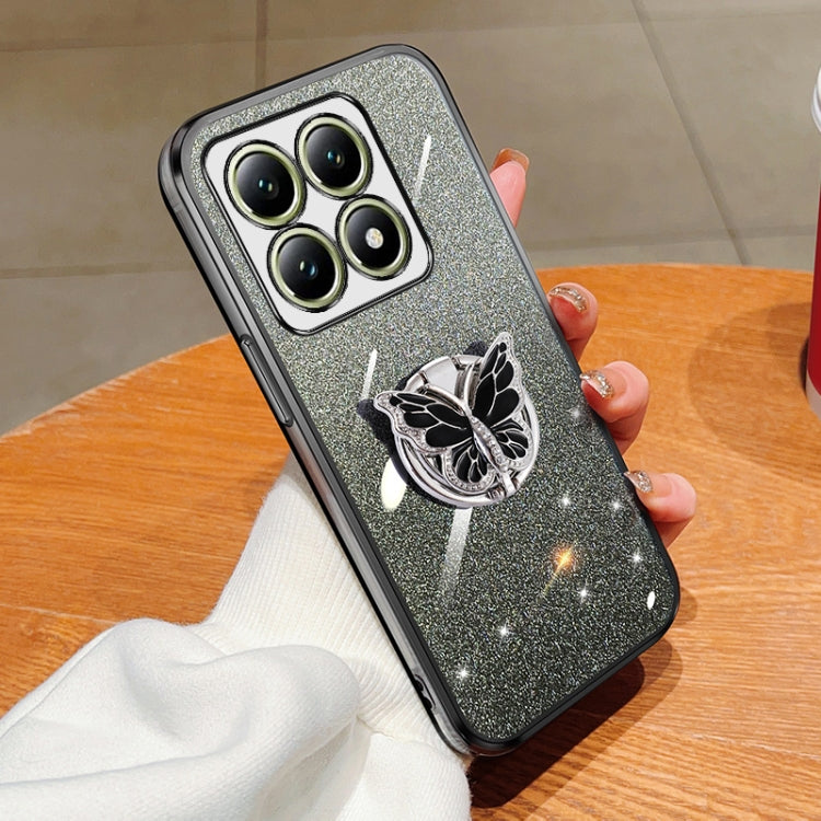 Plated Gradient Glitter Butterfly Holder TPU Phone Case, For Xiaomi 14T Pro, For Xiaomi 14T, For Xiaomi Civi 4 Pro, For Xiaomi 14 Ultra