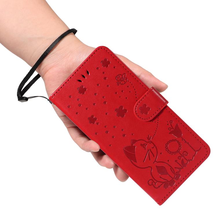 Cat and Bee Embossed Flip Leather Phone Case, For OPPO A5 Pro 5G Global, For OPPO Reno12 Pro 5G Global, For OPPO Reno12 5G Global
