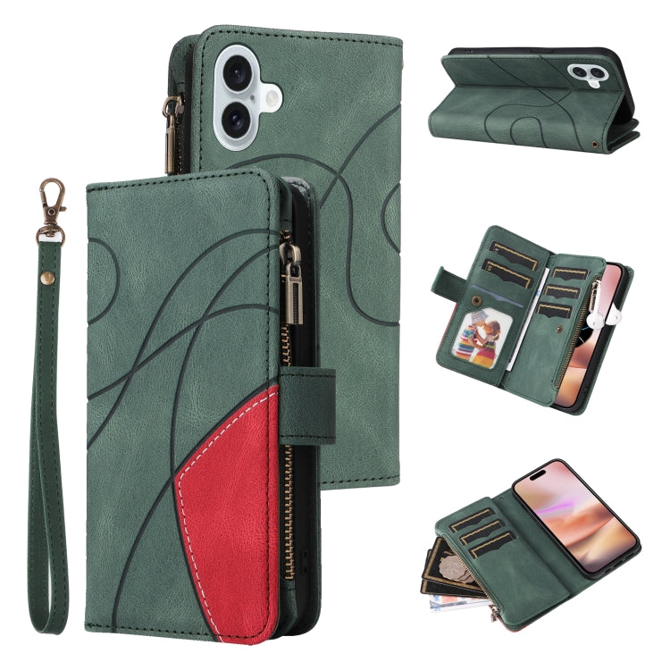 Dual-color 9 Card Slots Zipper Wallet Leather Phone Case