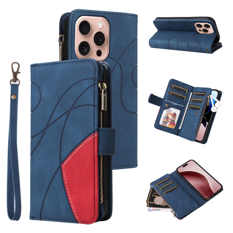 Dual-color 9 Card Slots Zipper Wallet Leather Phone Case