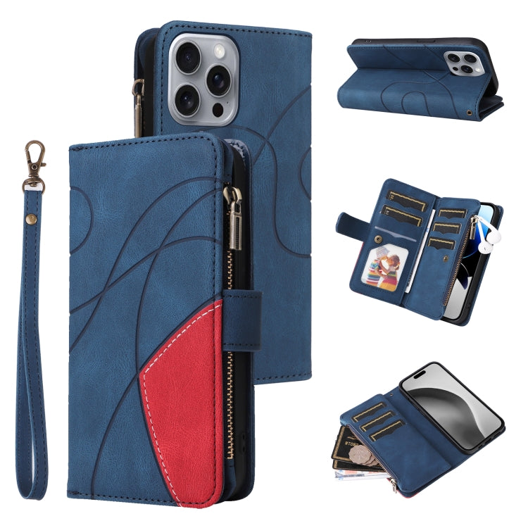 Dual-color 9 Card Slots Zipper Wallet Leather Phone Case