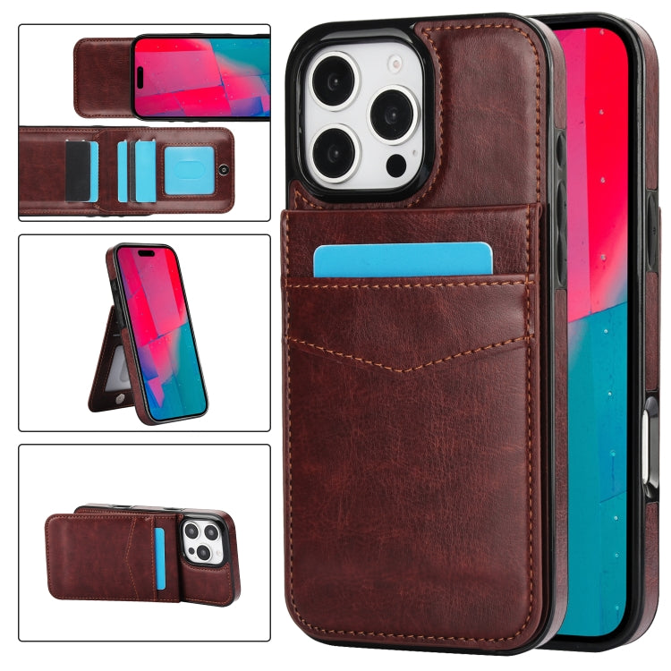 Solid Color Card Slots Bracket PU Phone Case