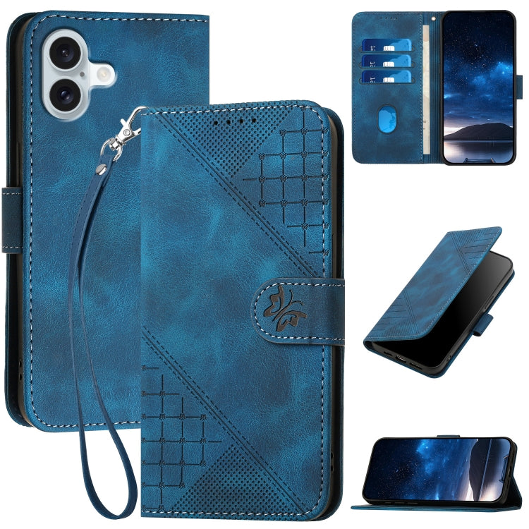 YX0080 Grid Butterfly Embossed Pattern Flip Leather Phone Case with Lanyard, Series 1