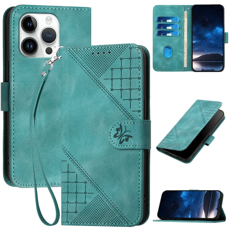 YX0080 Grid Butterfly Embossed Pattern Flip Leather Phone Case with Lanyard, Series 1