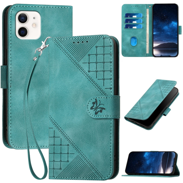 YX0080 Grid Butterfly Embossed Pattern Flip Leather Phone Case with Lanyard, Series 1