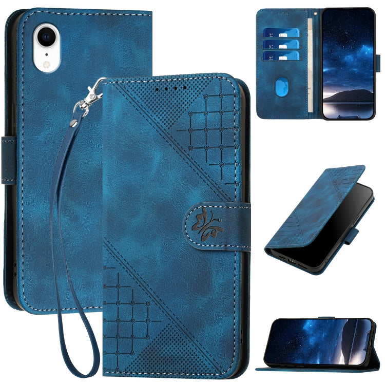 YX0080 Grid Butterfly Embossed Pattern Flip Leather Phone Case with Lanyard, Series 1