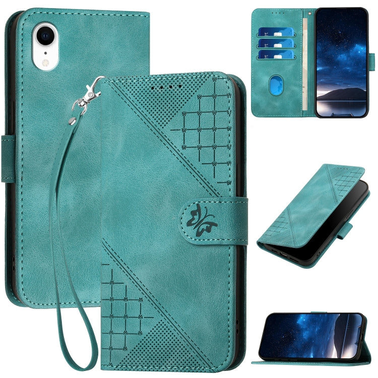 YX0080 Grid Butterfly Embossed Pattern Flip Leather Phone Case with Lanyard, Series 1