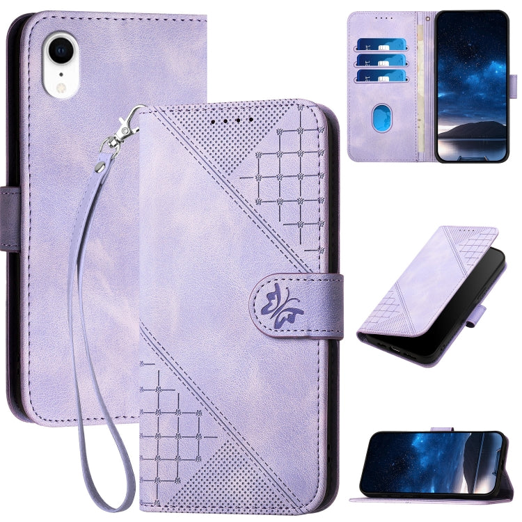 YX0080 Grid Butterfly Embossed Pattern Flip Leather Phone Case with Lanyard, Series 1