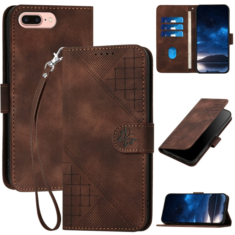 YX0080 Grid Butterfly Embossed Pattern Flip Leather Phone Case with Lanyard, Series 1